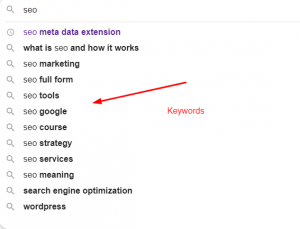 keywords in autosuggestion on goolge