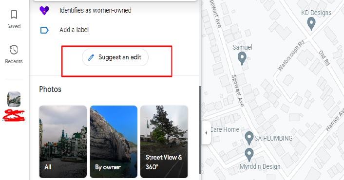 Google My Business Suggest an Edit option