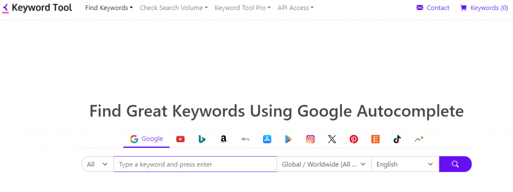 Keywordtool.io - keyword research tool